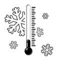 Cold thermometer with a snowflakes in black and white style. Temperature weather thermometers meteorology, temp control